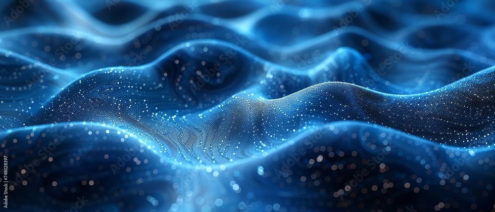Poster A digital wave abstracted by a blue circle. A point wave produced by big data. 3D rendering.