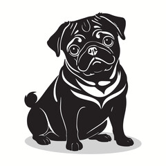 Pug silhouettes and icons. Black flat color simple elegant Pug animal vector and illustration with white background.