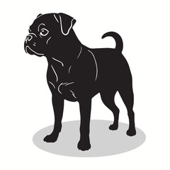 Obraz premium Pug silhouettes and icons. Black flat color simple elegant Pug animal vector and illustration with white background.