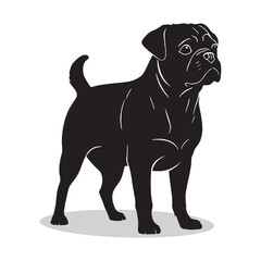 Pug silhouettes and icons. Black flat color simple elegant Pug animal vector and illustration with white background.