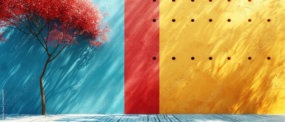 Poster a blank colorful wall background and a hard falling shadow. applications of shadow on the wall. 3d r