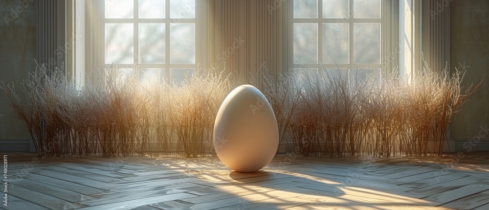 Poster blank background with egg on easter holiday. 3d rendering