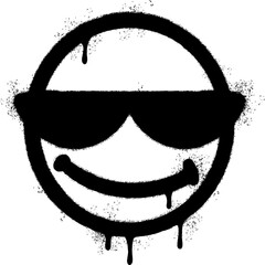 Graffiti emoticon Cool smiling Face with Sunglasses isolated with a white background.