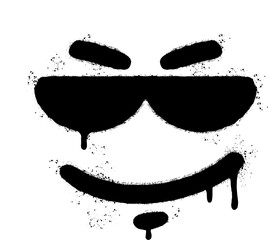 Graffiti emoticon Cool smiling Face with Sunglasses isolated with a white background.