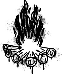 Spray Painted Graffiti camp fire icon Sprayed isolated with a white background.