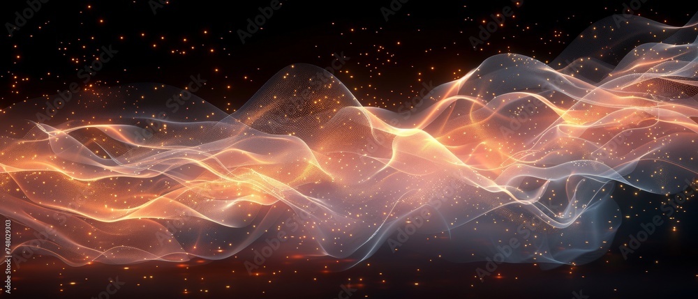 Poster digital wave particles with glowing abstract. futuristic illustration on dark background.