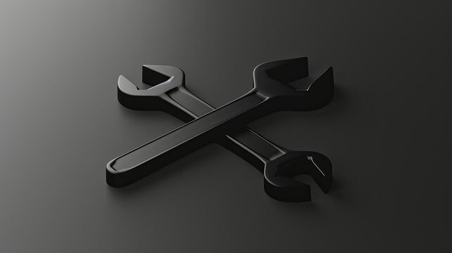 two cross matte black 3d wrench icon