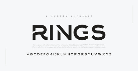 Rings Modern abstract digital alphabet font. Minimal technology typography, Creative urban sport fashion futuristic font and with numbers. vector illustration - obrazy, fototapety, plakaty