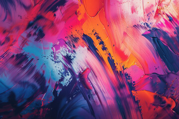 Vibrant abstract paint strokes on canvas - This energetic image captures a blend of vibrant colors paired with dynamic brush strokes creating an abstract visual