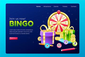 Isometric cartoon bingo game landing page