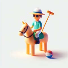 Polo player in a dynamic pose and glasses. Colorful Cartoon Cute 3D character.