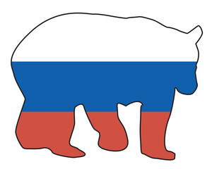 Russian Bear Silhouette On Red White And Blue Russian Flag - 748031181