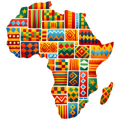 Africa Map featuring vibrant Kente cloth designs on a transparent background
