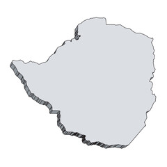 Zimbabwe Map 3D Silhouette - obrazy, fototapety, plakaty