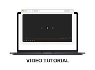 Video Tutorial laptop icon. Video viewing player. Flat style. Vector icon