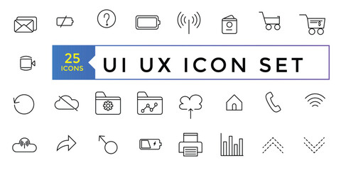 Basic User Interface Essential Set. Line Outline Icons. For App, Web, Print. UI UX Icon collection