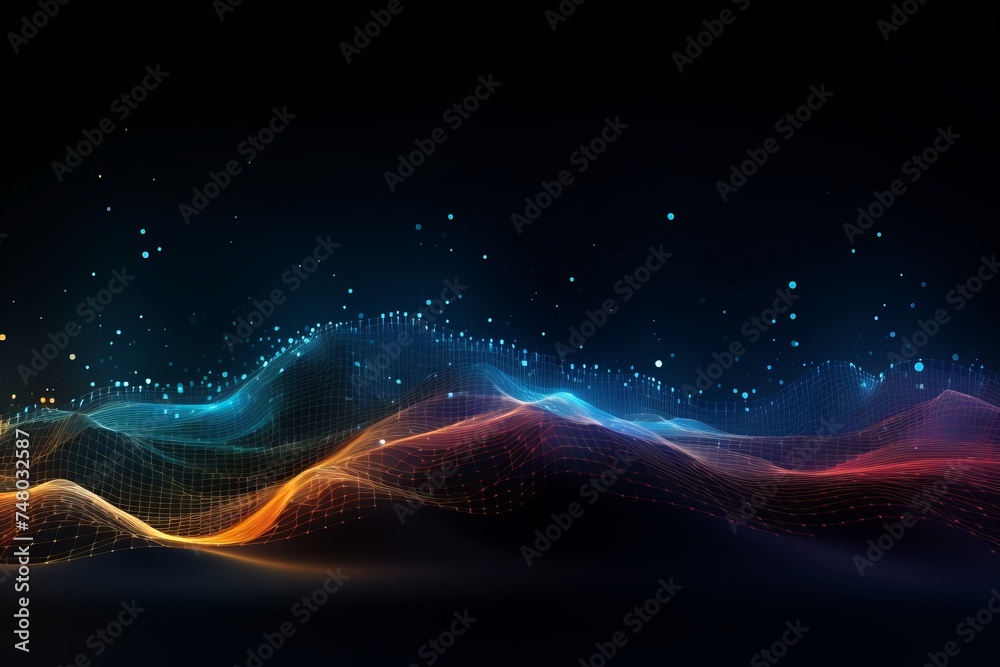 Poster digital graphic abstract background for technological processes, neural networks, digital data stora