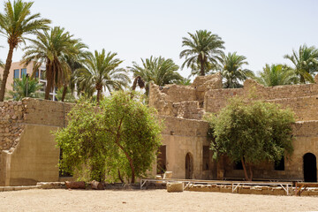 Antick ruins of Aqaba Fortress walls, or Aqaba Castle, Mamluk Castle, Jordan. Fortress was built by...