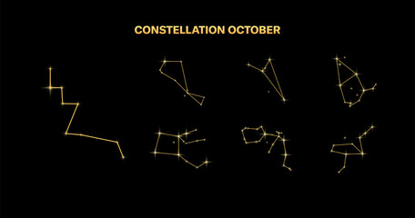 Fototapeta na wymiar Constellation October icons. A set of constellations in the starry sky. Flat style