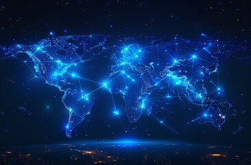 Fototapeta na wymiar blue network world map illustration, in the style of neon-lit urban. Generative AI