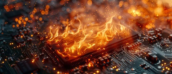 computer board concept with a fire, in the style of light orange and light bronze. Generative AI