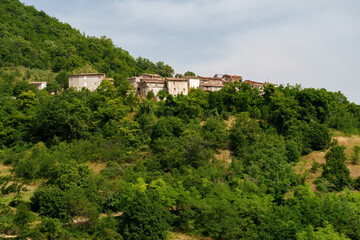 Fototapeta na wymiar Rural landscape near Fiastra, Marche, Italy. Old village
