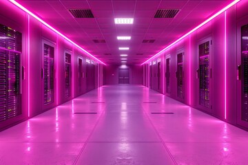 Fototapeta premium a server room with server racks in the dark, in the style of light indigo and black, glassy translucence. Generative AI.