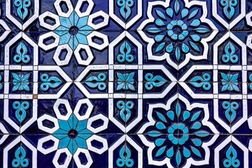 Authentic, traditional Uzbek mosaic pattern on the museum wall. 