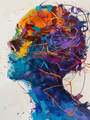 Vivid Abstract Splash Portrait Art - Captivating abstract portrait with splashes of bold colors and energetic brushstrokes