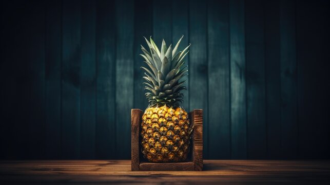 Fresh pineapple fruit in basket with colorful background, Tropical fruit