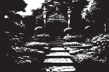 black and white texture of Garden, vector illustration image of garden black texture on white paper
