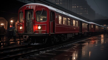 Obraz premium A The high-speed train makes its way through the busy city