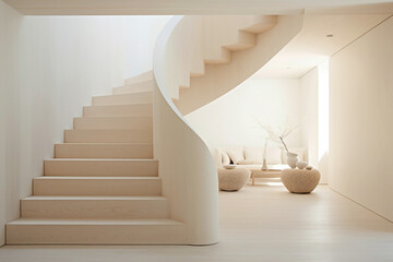 Nordic simplicity takes center stage in a pristine beige staircase, where clean lines and natural...