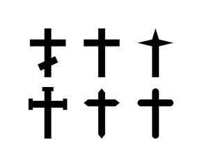 Christian cross icon set. Religious cross icons. Silhouette style. Vector icons