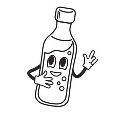 Vector Mascot Drink, Lemonade. Mascot logo design. Black line, no background, street food. Cartoon. Groovy character.