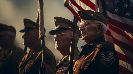Group of veterans of different generations gather. - obrazy, fototapety, plakaty