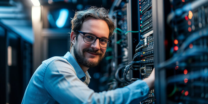 Technischer Mitarbeiter im Serverraum
