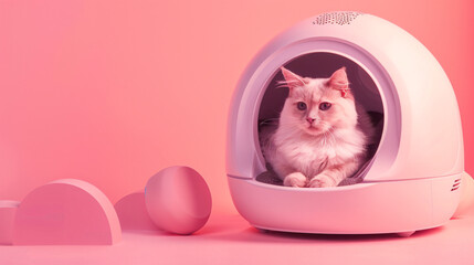 Fototapeta na wymiar Voice activated robotic cat litter boxes for sel