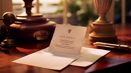 The Moments of Joy - Acceptance Letter Sits on a Desk Announcing Great News - obrazy, fototapety, plakaty