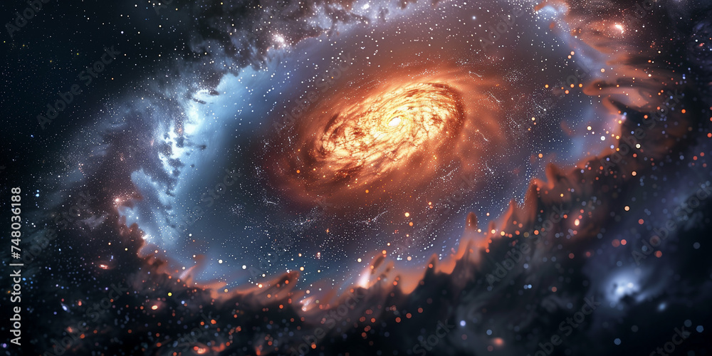 Wall mural design a galaxy texture with stars, nebulas, and cosmic swirls in a dark expanse.