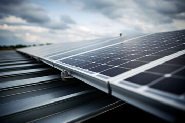 Photovoltaic solar cells with overcast sky with clouds