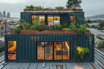 Urban Rooftop Container Home with Garden

