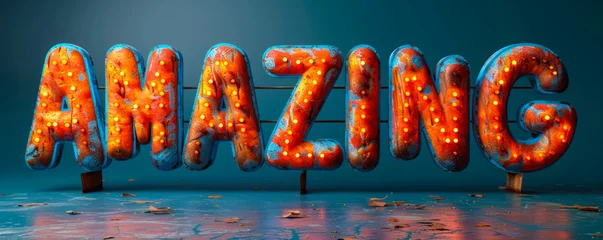 Fotobehang Bold 3D lettering of the word AMAZING with a dynamic, impactful font, exuding a strong message of excitement, excellence, and positive feedback © Bartek