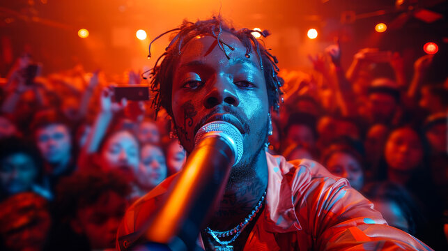 Rockstar Selfie: A Singer with His Mic and Fans