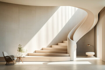 A symphony of textures unfolds in the gentle curves and clean lines of a beige staircase, echoing...