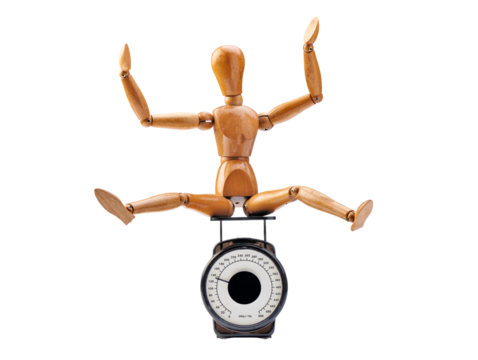 Happy wooden dummy and measuring instrument