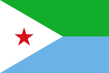 Close-up of white, red, green and blue national flag of African country of Djibouti with red star. Illustration made February 29th, 2024, Zurich, Switzerland.
