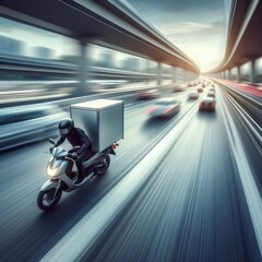 Obraz premium Man Wear Helmet on Delivery Bike ride on road 