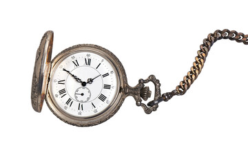 Antique pocket watch isolated on white background. - obrazy, fototapety, plakaty
