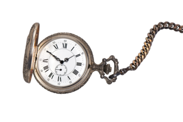 Antique pocket watch isolated on white background.